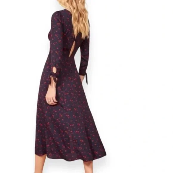 NEW Reformation Zelda Anaheim Poppy Midi Long Sleeve Slit Dress size 8 #1539 - Picture 3 of 13